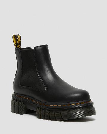 Dr Martens Audrick Nappa Leren Platform Enkellaars Dames Zwart | NL 720XYU